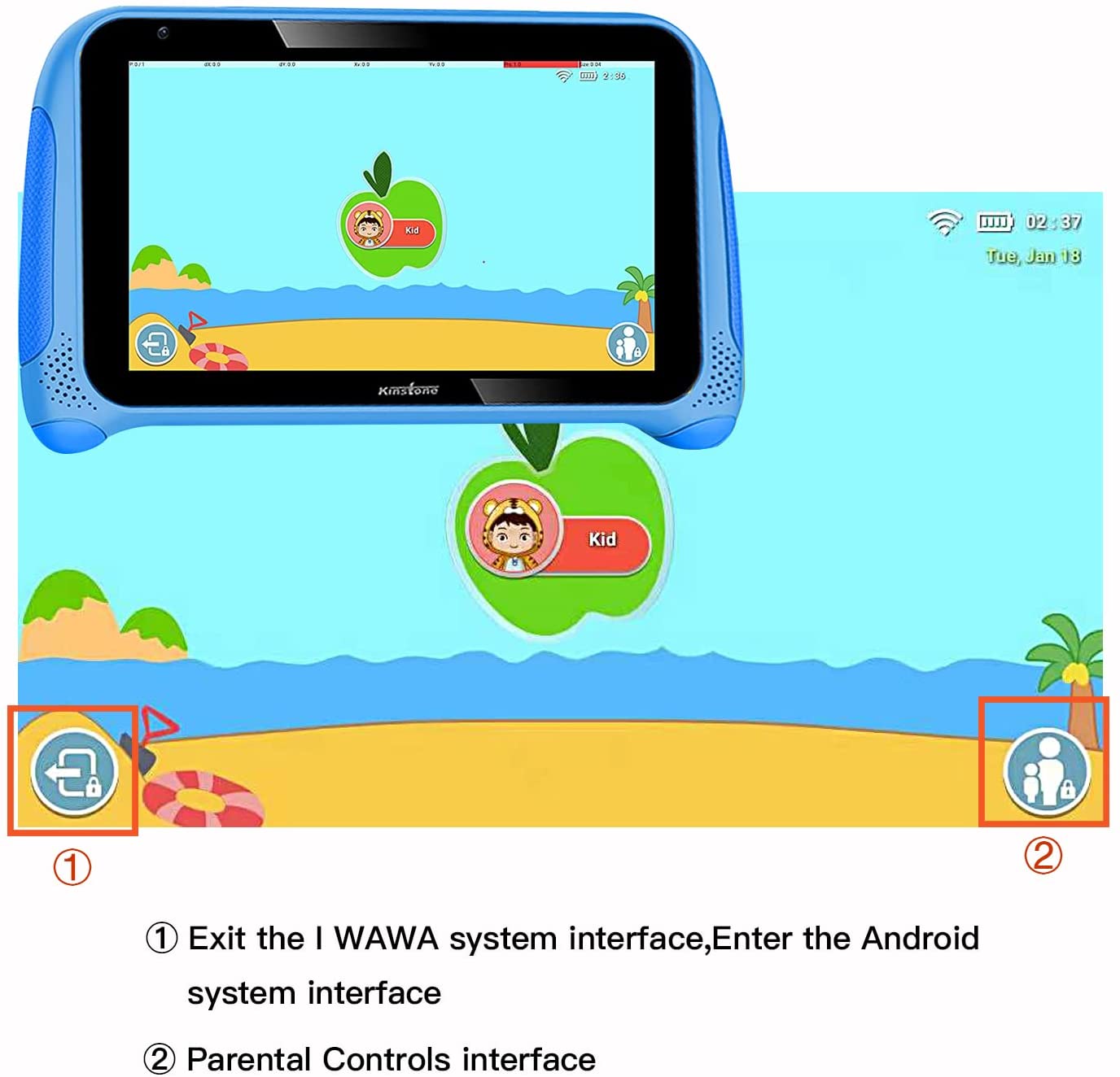 070CH-D Kinstone 7 inch Kids Tablet with Parental Control,Lovely Android 11 Tablets PC Quad Core 2GB RAM 32GB ROM Dual Camera Google Certified WiFi Bluetooth 4.2 ages3-12
