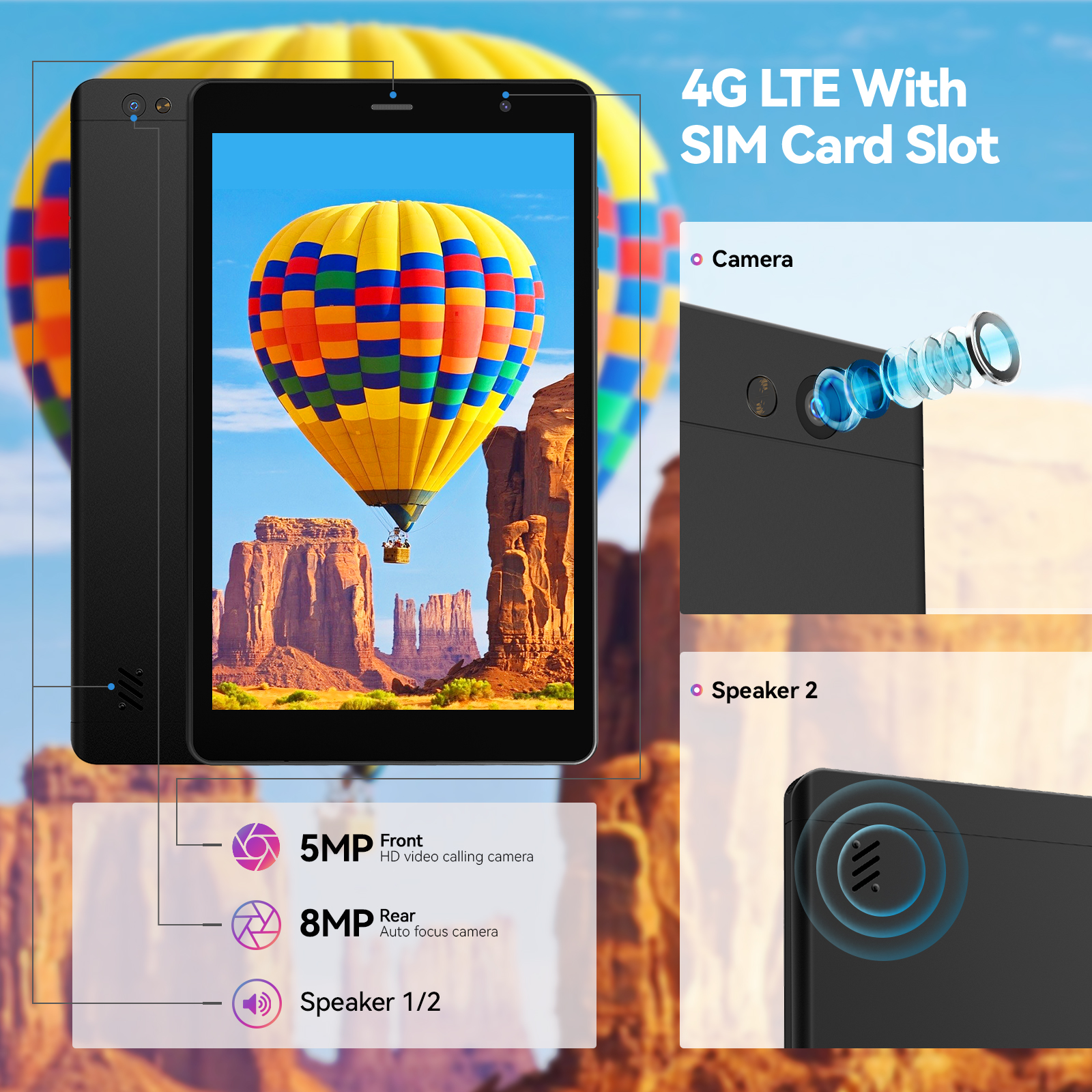 Kinstone 8 inch Tablet PC 4000mAh 4G LTE Octa-core FHD BOE LCD 3GB/4GB/6GB+32GB/64GB/128GB