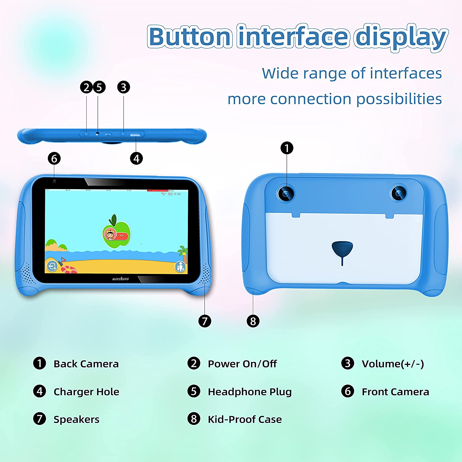 070CH-D Kinstone 7 inch Kids Tablet with Parental Control,Lovely Android 11 Tablets PC Quad Core 2GB RAM 32GB ROM Dual Camera Google Certified WiFi Bluetooth 4.2 ages3-12
