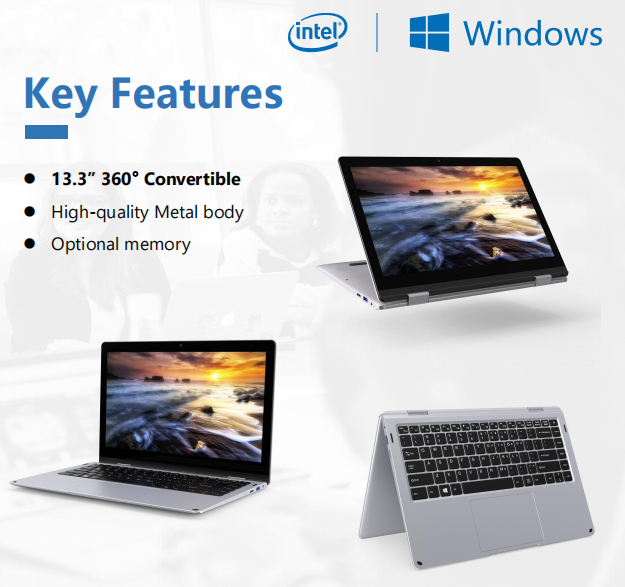 Kinstone YG-133NIA 13.3-inch 4+128G Flip the metal laptop 360 degrees